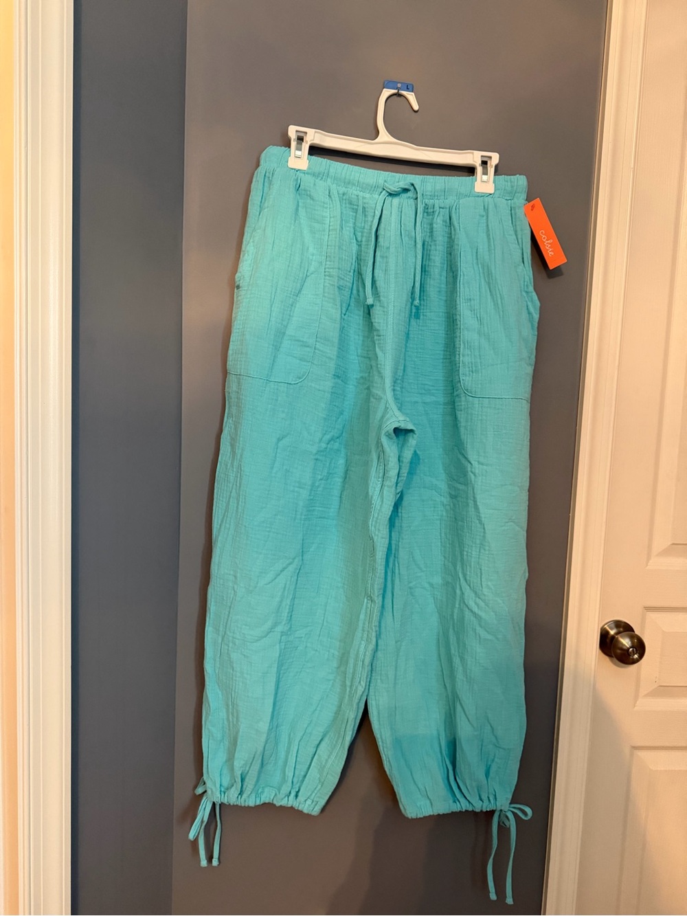 Colsie Turquoise Elastic Waist Cotton Pants